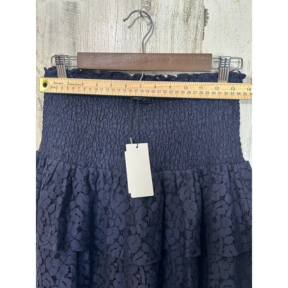 NEW MILLY Wyatt Cotton Lace Skirt 8 Navy Tiered Floral Smocked Waist Angst $325 - Picture 11 of 14